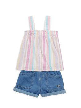 商品Little Girl's 2-Piece Striped Top & Denim Shorts Set图片