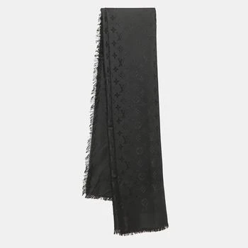 [二手商品] Louis Vuitton | Louis Vuitton Black Monogram Wool & Silk Scarf 