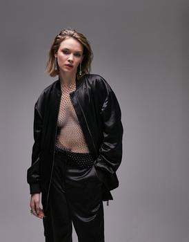 Topshop | Topshop Tailored satin bomber jacket in black商品图片,