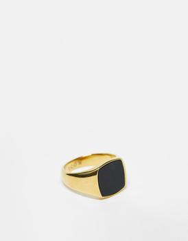商品Icon Brand stainless steel square onyx signet ring in gold图片