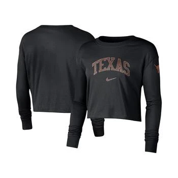 推荐Women's Black Texas Longhorns 2-Hit Cropped Long Sleeve Logo T-shirt商品