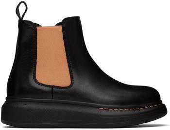 商品Alexander McQueen | Kids Black & Orange Oversized Chelsea Boots,商家SSENSE,价格¥1062图片