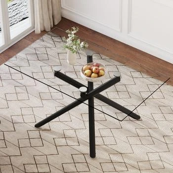 Simplie Fun | Simplie Fun Modern Rectangular Glass Dining Table with Black Metal Legs,商家Premium Outlets,价格¥4939