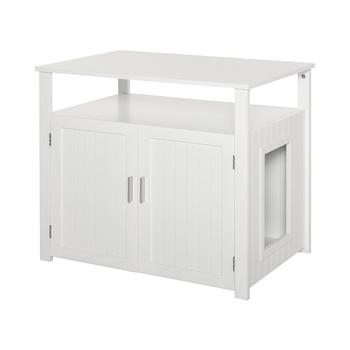 商品Tabletop Side Table Cat Box Fixture w/ Magnetic Closing Door, White图片