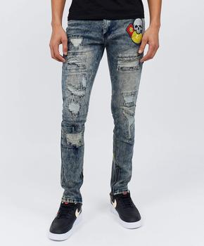 推荐Crazed Distressed Graphic Print Zipper Jeans商品