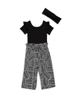product Baby Girl's 3-Piece Rainbow Onesie, Crinkle Pants & Headband Set image