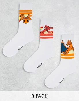 ASOS | ASOS DESIGN 3 pack Sunset Pokémon sports socks in white with sports stripes 