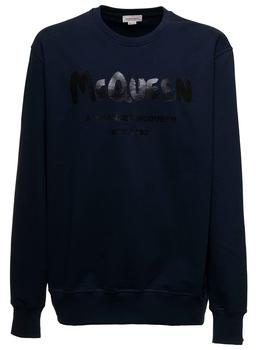 Alexander McQueen | Blue Fleece Cotton Sweatshirt with Tone-on-Tone Logo Print on the Front Alexander McQueen Man商品图片,6.2折×额外9折, 额外九折