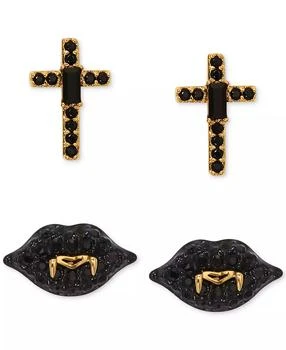 AJOA | by Nadri 18k Gold-Plated 2-Pc. Set Jet Crystal Cross & Vampire Lips Stud Earrings,商家Macy's,价格¥283