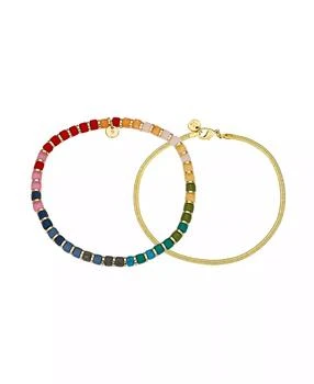 Unwritten | Multi Color Bead and 14K Gold Plated Bracelet Set, 2 Pieces,商家Macy's,价格¥170