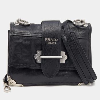 [二手商品] Prada | Prada Black Leather Cahier Flap Shoulder Bag商品图片,5.9折, 满1件减$100, 满减