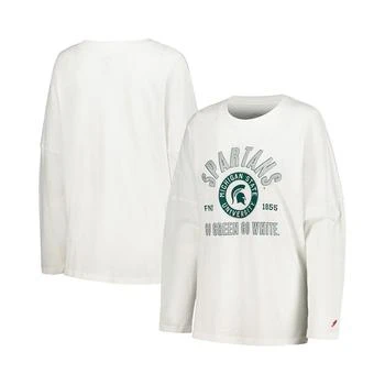 League Collegiate Wear | Women's White Distressed Michigan State Spartans Clothesline Oversized Long Sleeve T-shirt,商家Macy's,价格¥331