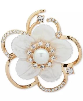 Anne Klein | Gold-Tone Imitation Pearl, Mother-of-Pearl & Crystal Flower Pin, Created for Macy's,商家Macy's,价格¥129