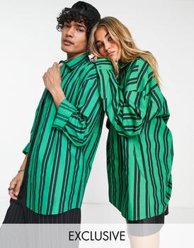 商品COLLUSION | COLLUSION Unisex poplin oversized shirt in green and black stripe,商家ASOS,价格¥102图片