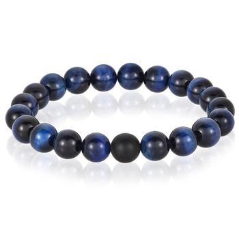 商品Crucible Jewelry | Crucible Los Angeles Polished Blue Tiger Eye and Black Matte Onyx 10mm Natural Stone Bead Stretch Bracelet,商家Premium Outlets,价格¥251图片