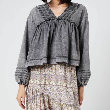 推荐Free People Women's Charlotte Denim Blouse - Black Wash商品