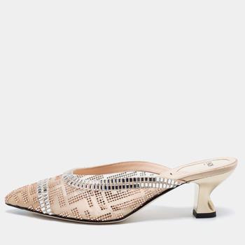 fendi鞋直邮, [二手商品] Fendi | Fendi Pink Mesh Crystal Embellished Colibrì Pointed Toe Mules Size 37商品图片 5.1折