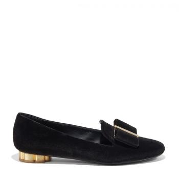 菲拉格慕芭蕾鞋女鞋, Salvatore Ferragamo | Salvatore Ferragamo 菲拉格慕 女士黑色天鹅绒平底船鞋 01-M950-680209商品图片 独家减免邮费
