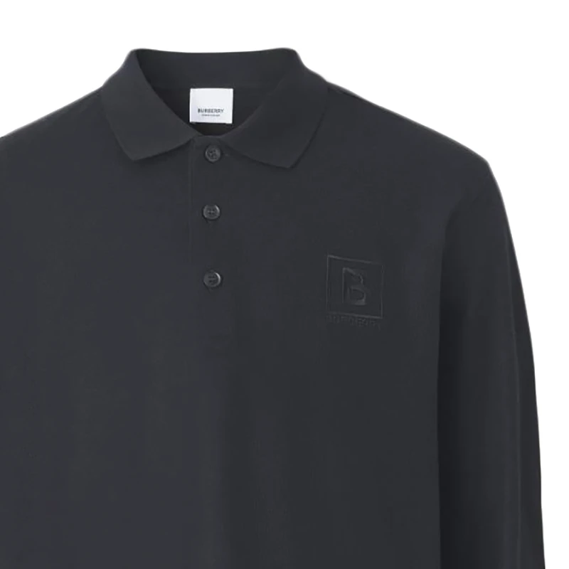Burberry | 【现货】BURBERRY博柏利 男士黑色棉质徽标长袖Polo衫80530611,商家VPF,价格¥1069
