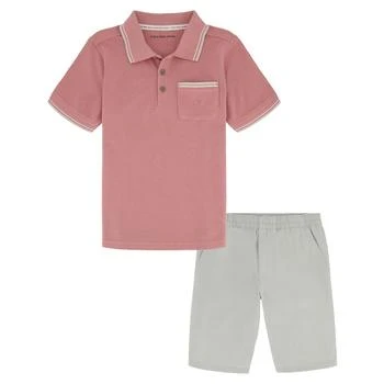 Calvin Klein | Toddler Boys Monogram Pocket Pique Short Sleeve Polo Shirt and Twill Shorts, 2 Piece Set,商家Macy's,价格¥443