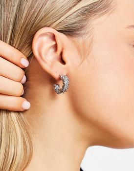 商品DesignB London double row twist hoop earrings in silver图片