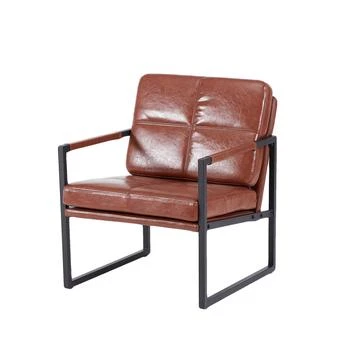 Simplie Fun | Red brown PU leather leisure black metal frame recliner chair for living room and bedroom furniture,商家Premium Outlets,价格¥1595