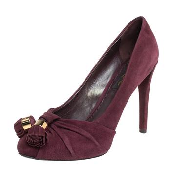 lv高跟鞋, [二手商品] Louis Vuitton | Louis Vuitton Burgundy Suede Leather Knot Confident Tassel Platform Pumps Size 36商品图片 4.3折