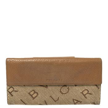 加拿大bvlgari包, [二手商品] BVLGARI | Bvlgari Brown/Beige Mania Canvas and Leather Double Flap Continental Wallet商品图片 3折