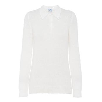 Prada | 【预售3-7天】PRADA/普拉达 21年秋冬 女士白色修身马海毛长袖Polo衫P24L1I_1ZOJ_F0009_S_212商品图片,7.9折, 包邮包税