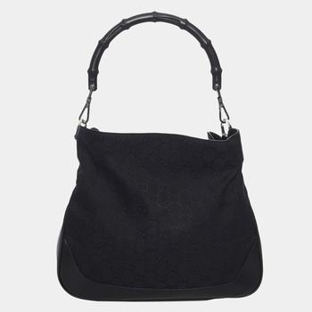 古驰女包, Gucci | Gucci Black GG Canvas Bamboo Bag商品图片 