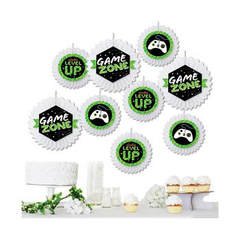 商品Game Zone - Hanging Pixel Video Game Party or Birthday Party Tissue Decoration Kit - Paper Fans - Set of 9图片