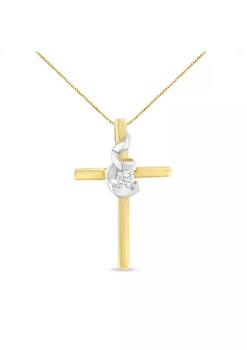 商品10K Two-Tone Yellow & White Gold Diamond-Accented Spiral & Cross 18" Pendant Necklace (J-K Color, I2-I3 Clarity)图片