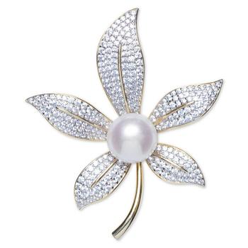 商品Macy's | Cultured Freshwater Pearl (10mm) & Cubic Zirconia Lily Pin in Sterling Silver & 18k Gold-Plate,商家Macy's,价格¥2689图片