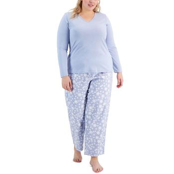Charter Club | Plus Size Flannel Long Sleeve Mix It Pajama Set, Created for Macy's商品图片,4折