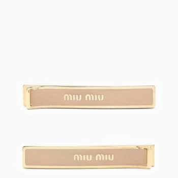 Miu Miu | Set of gold/cypress hair clips 满$110享9折, 满折