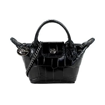 Longchamp | LONGCHAMP 女士黑色牛皮鳄鱼纹迷你手提单肩斜挎包 10099HVC001 满$1享9.5折, 包邮包税, 满折