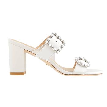 商品Stuart Weitzman | Ladies White Pearl Geo Buckle 75 Slide Sandals,商家Jomashop,价格¥1408图片