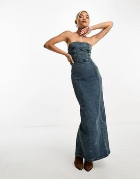 Bershka | Bershka bandeau midaxi dress is washed denim 