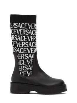 推荐Logo Jacquard Knit & Leather Tall Boots商品