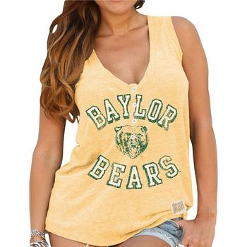 更多The Original Retro Brand, The Original Retro Brand | Women's Yellow Baylor Bears Relaxed Henley V-Neck Tri-Blend Tank Top商品图片 