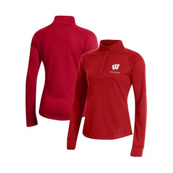 Under Armour | Women's Red Wisconsin Badgers Double-Knit Jersey Quarter-Snap Pullover Jacket商品图片,
