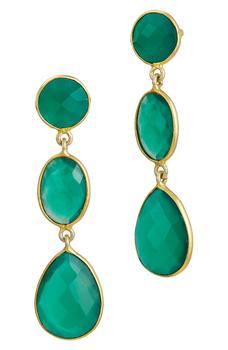 推荐Gold Vermeil Green Onyx Linear Triple Drop Earrings商品