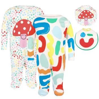 Stella McCartney | Colorful logo lettering and mushroom organic one pieces and bibs set in white,商家BAMBINIFASHION,价格¥1059