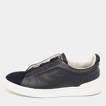 zegna鞋正品, [二手商品] Zegna | Ermenegildo Zegna Black/Navy Blue Leather and Suede Triple Stitch Slip-On Sneakers Size 40商品图片 6.5折, 满1件减$100, 满减