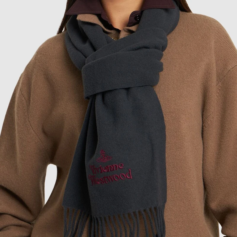 Vivienne Westwood | VIVIENNE WESTWOOD/西太后 男女通用深灰色羊毛标徽流苏围巾,商家VPF,价格¥672