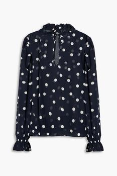 商品Ganni | Ruffled polka-dot chiffon blouse,商家THE OUTNET US,价格¥529图片
