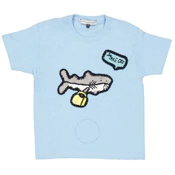 Michaela Buerger Girls Light Blue Shark On Holiday T-Shirt, Size 6Y