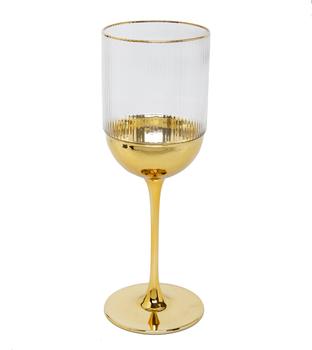 商品Set of 6 Wine Glasses with Gold Dipped Bottom - 2.75"D x 7.5"H图片