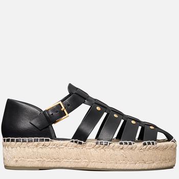 推荐Tory Burch Women's Fisherman Leather Espadrilles - Black商品