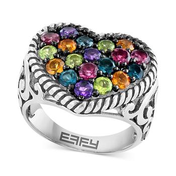 商品Effy | EFFY® Multi-Gemstone Heart Cluster Statement Ring (2-1/6 ct. t.w.) in Sterling Silver,商家Macy's,价格¥3440图片